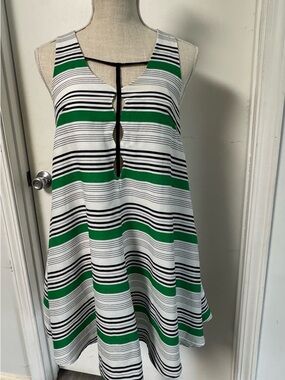 Esley White, Green & Black Striped Midi Dress
